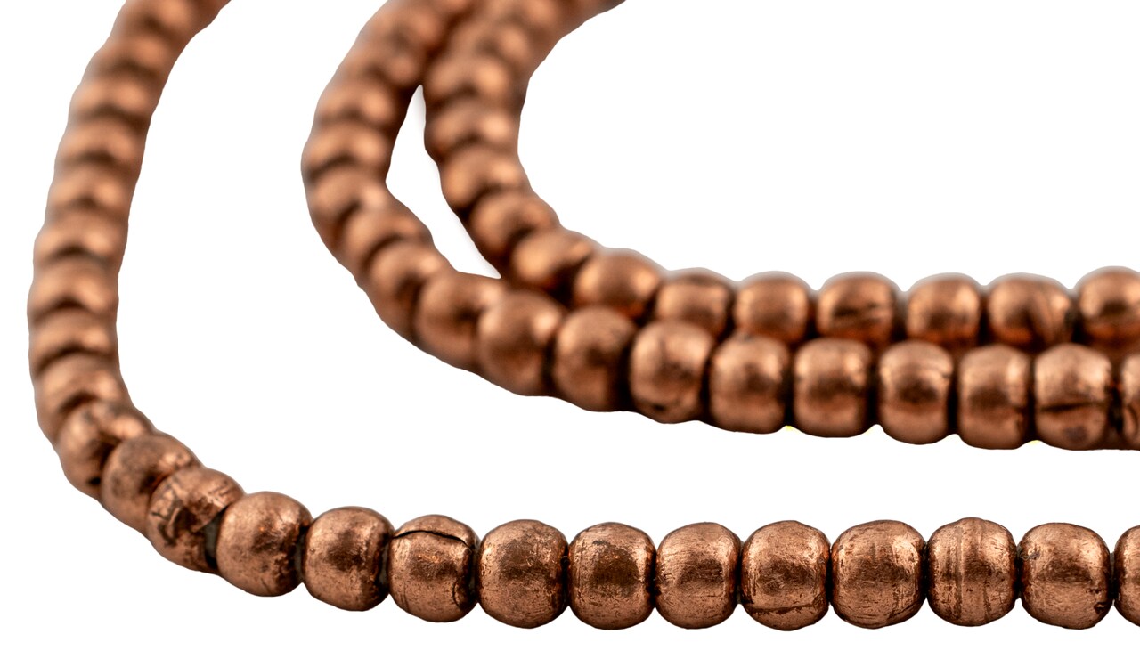 The Bead Chest 4mm Round Copper Beads - Full Strand of African Metal Spacer Beads